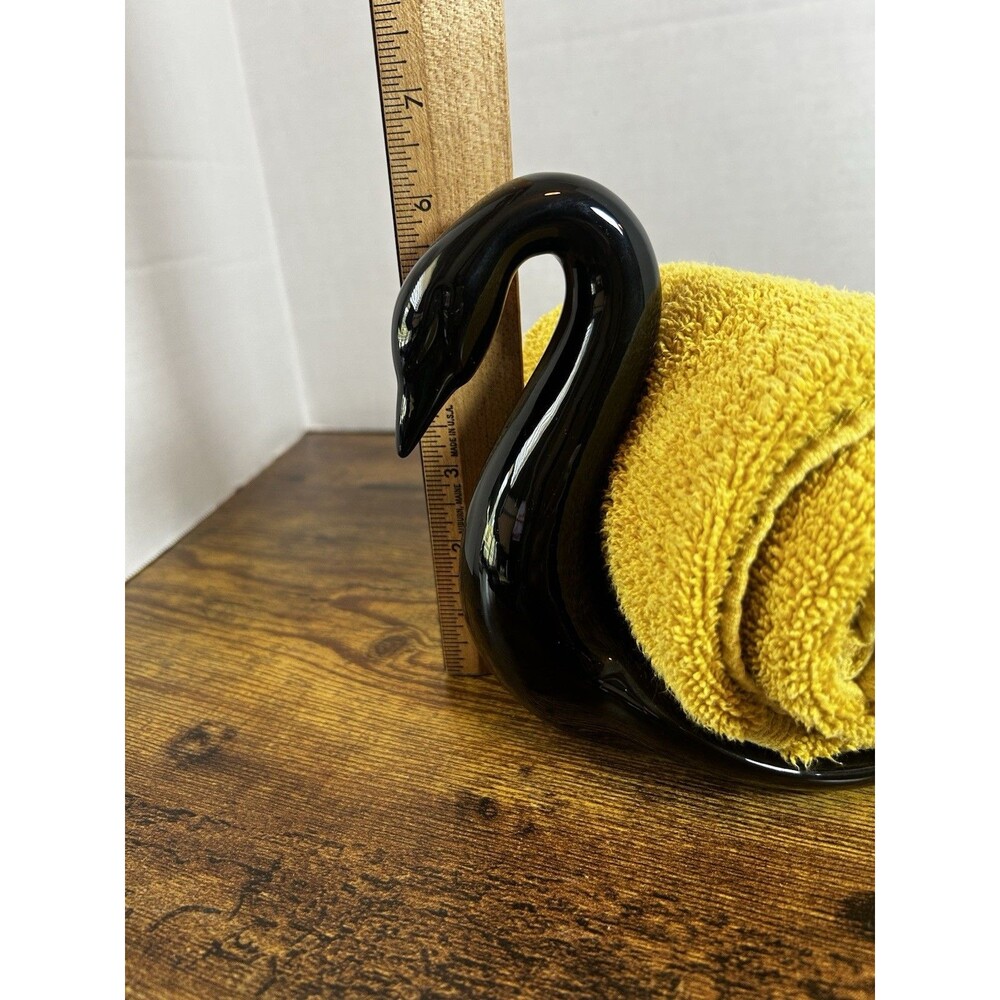 Vintage Black Ceramic Swan Hand Towel Hand Cloth Holder Bathroom Decor 6” Towel - Picture 8 of 11